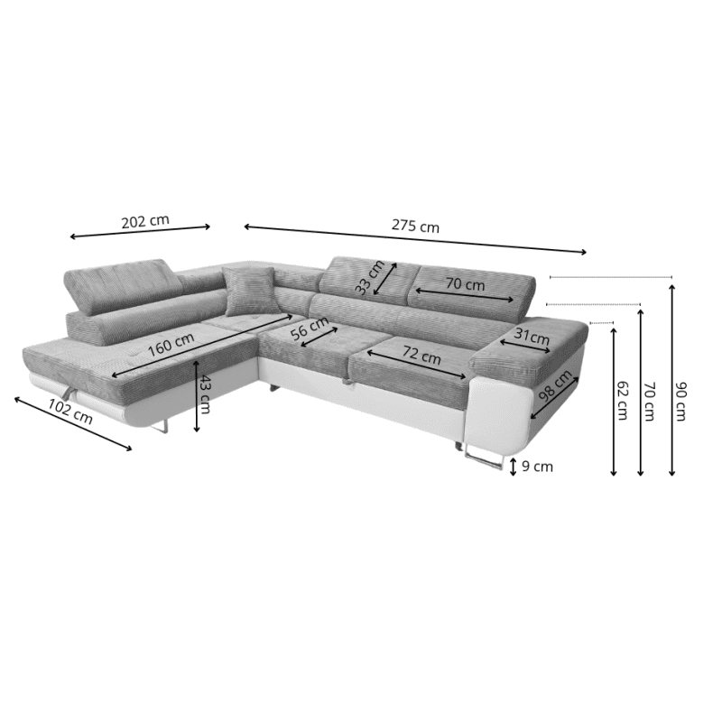 Narożnik ASTON 275x202 cm DO WYBORU